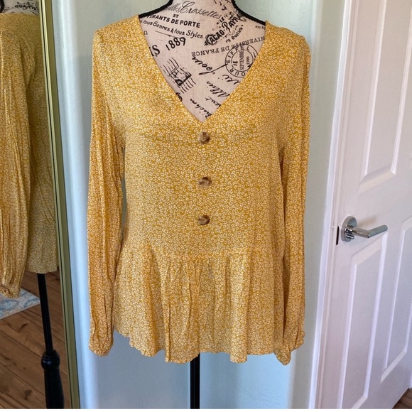 Yellow Floral Print Boho-Peasant Style Top - Picture 1 of 6